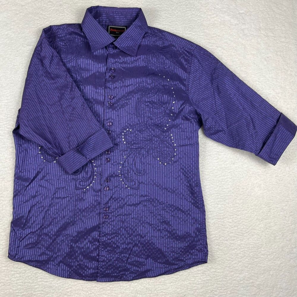Patroncito Shirt Mens Large Purple Western Embroidered‎ Rhinestone Button MiUSA